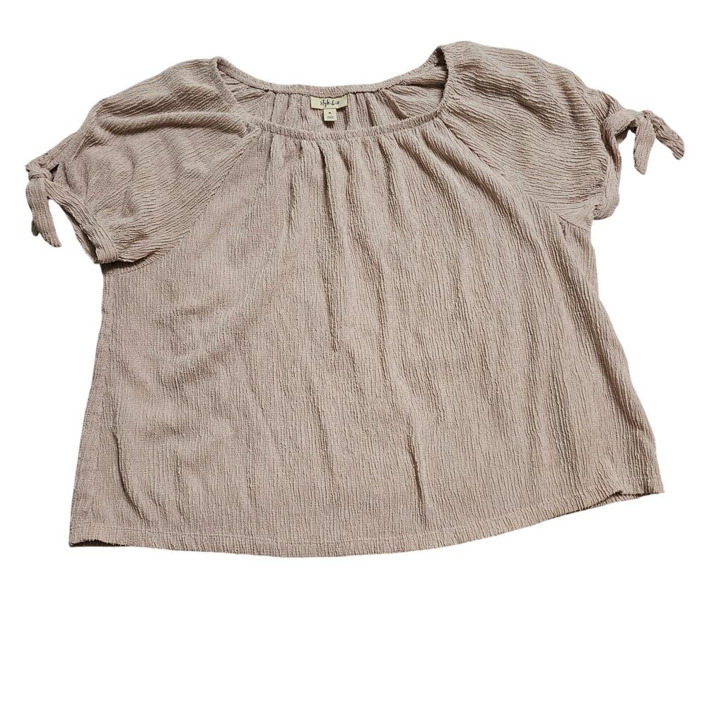 Style & Co Size XL Light Pink Off The Shoulder Tie-Sleeve Top